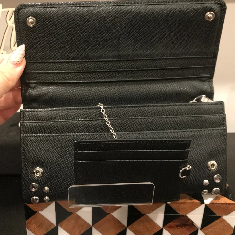 ‼️SALE‼️ *EUC* Prada Black Saffiano Leather Wallet w/Swarovski Crystals - Picture 4 of 5